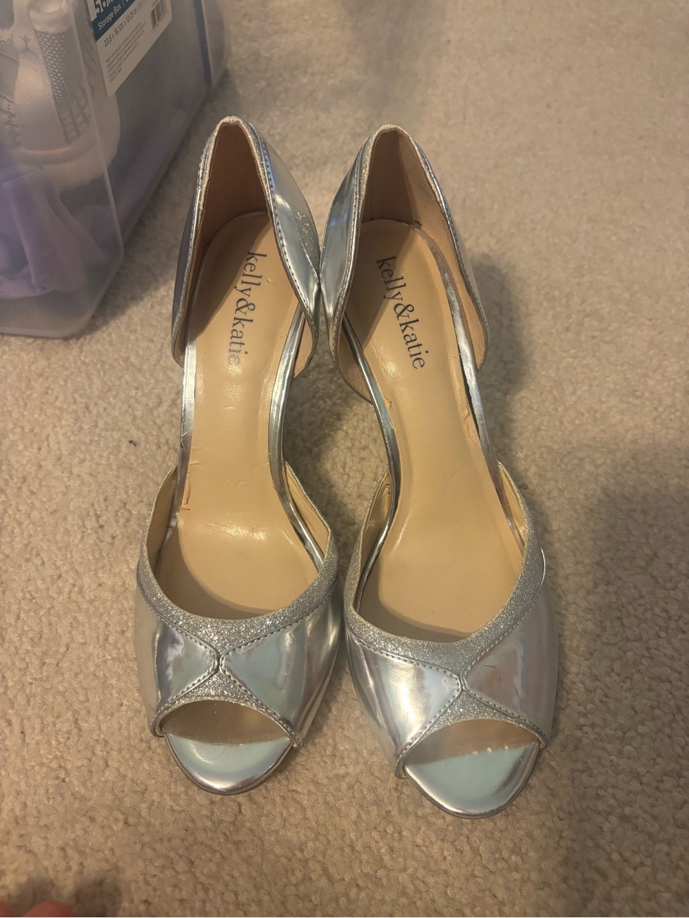 Kelly & Katie Metallic Silver Peep-Toe D'Orsay Heels